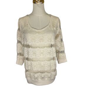 Forever 21 Semi Sheer Lace Top Blouse  Y2K 90s Romantic Sz xl